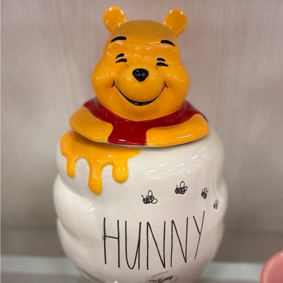 Disney Winnie the Pooh 'Hunny' Ceramic Jar in Yellow Red & Cream